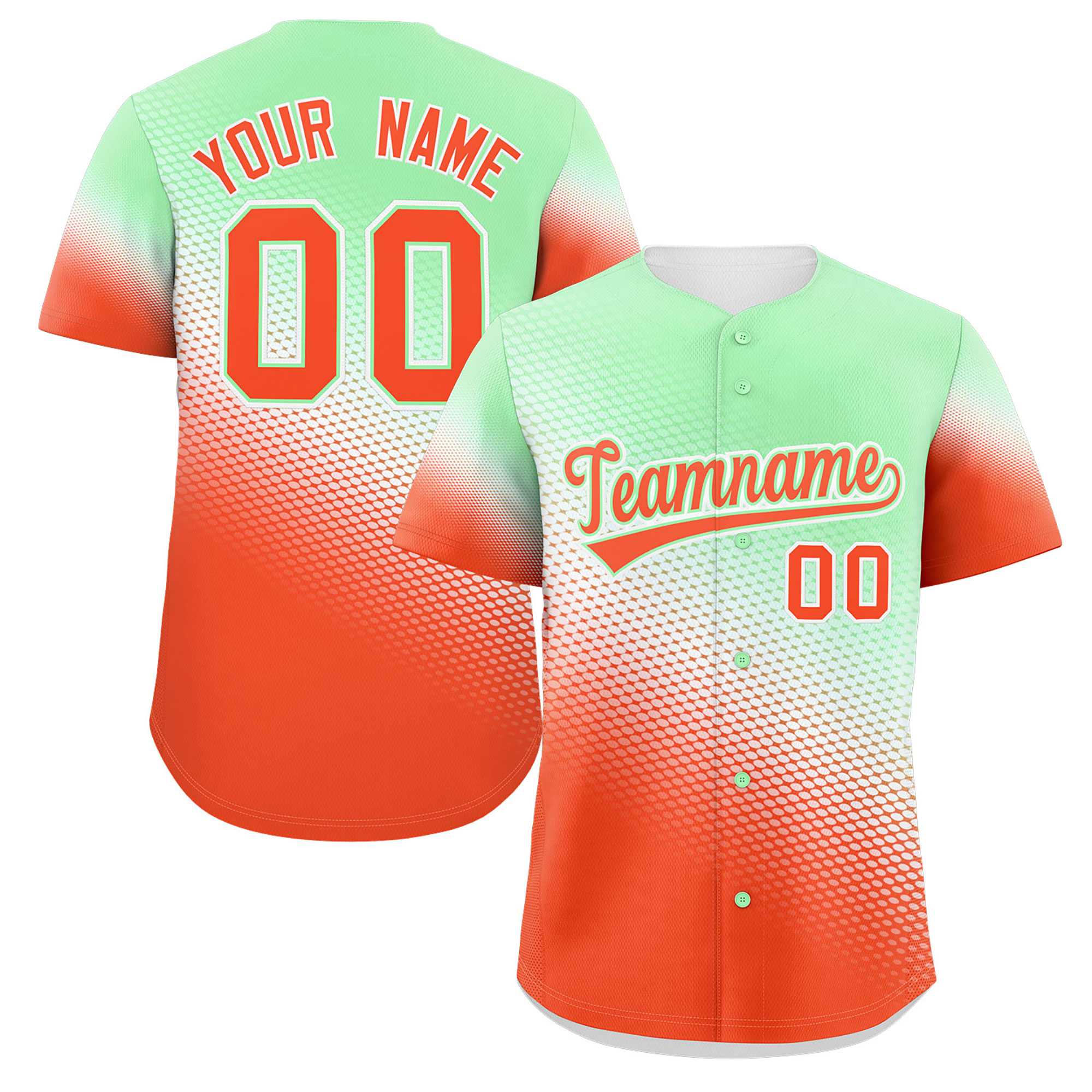 Custom Light Green Orange Tiny Spot Gradient Fashion Authentic Baseball Jersey