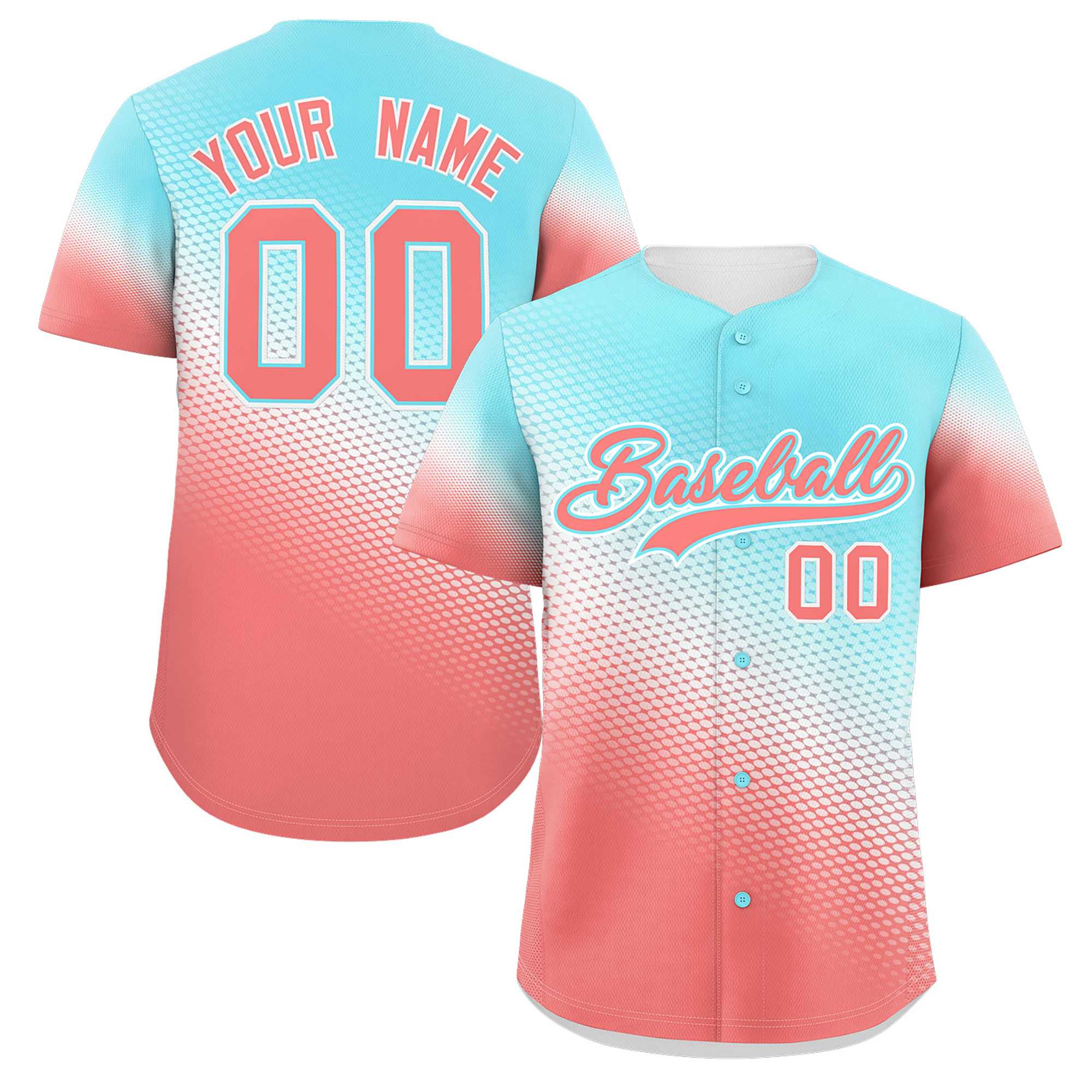 Custom Sky Blue Light Red Tiny Spot Gradient Fashion Authentic Baseball Jersey