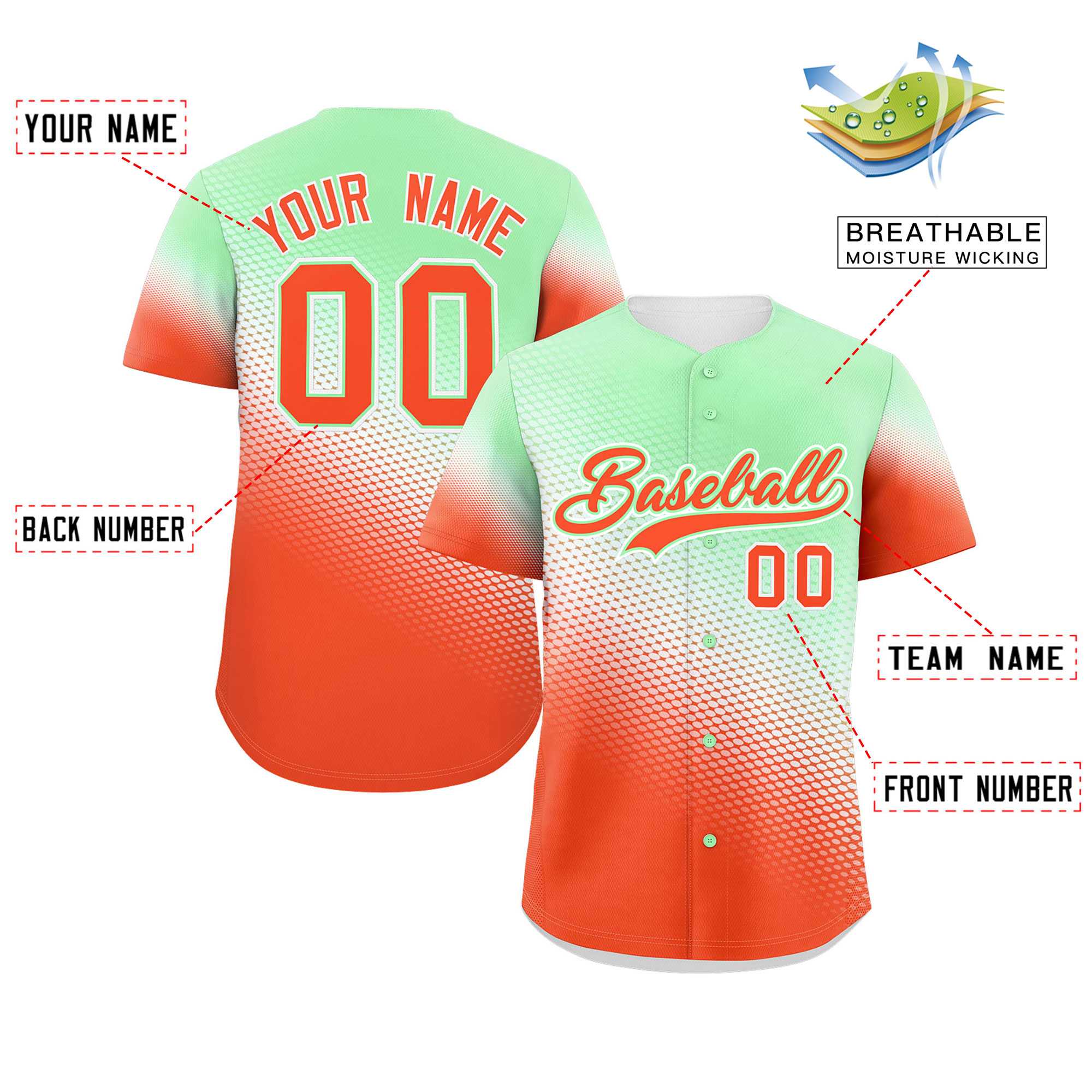 Custom Light Green Orange Tiny Spot Gradient Fashion Authentic Baseball Jersey