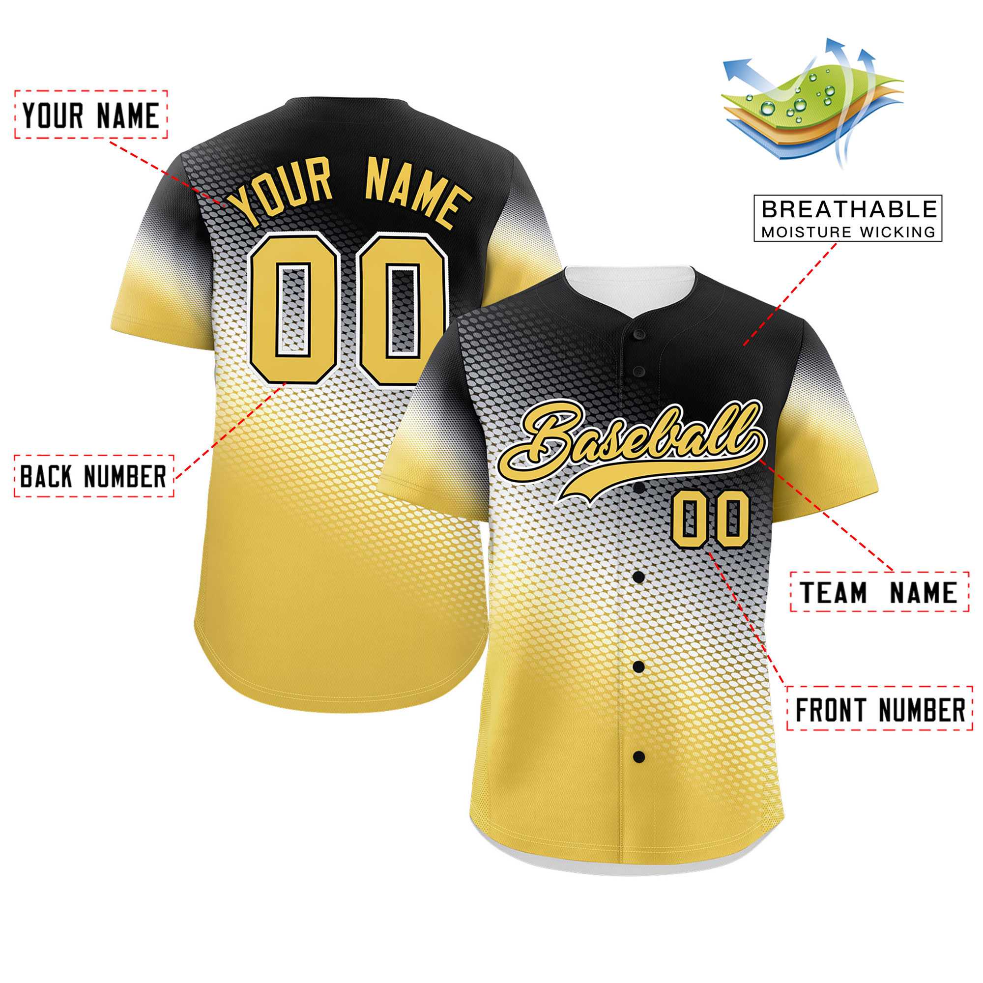 Custom Black Yellow Tiny Spot Gradient Fashion Authentic Baseball Jersey