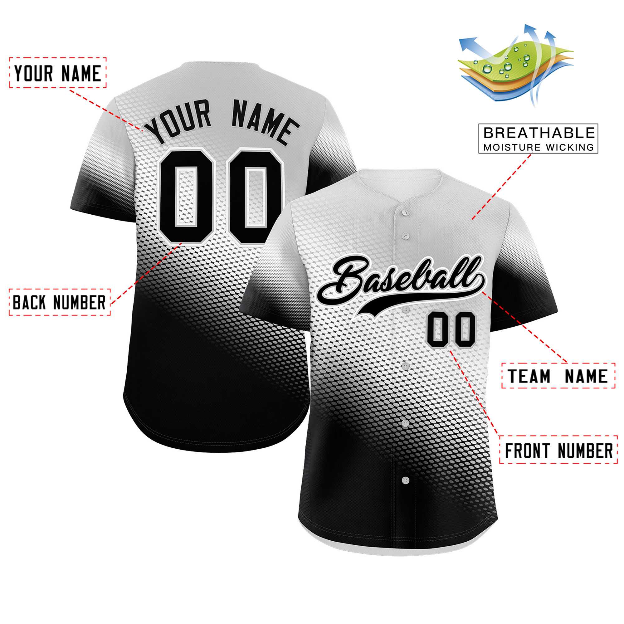 Custom Light Gray Black Tiny Spot Gradient Fashion Authentic Baseball Jersey