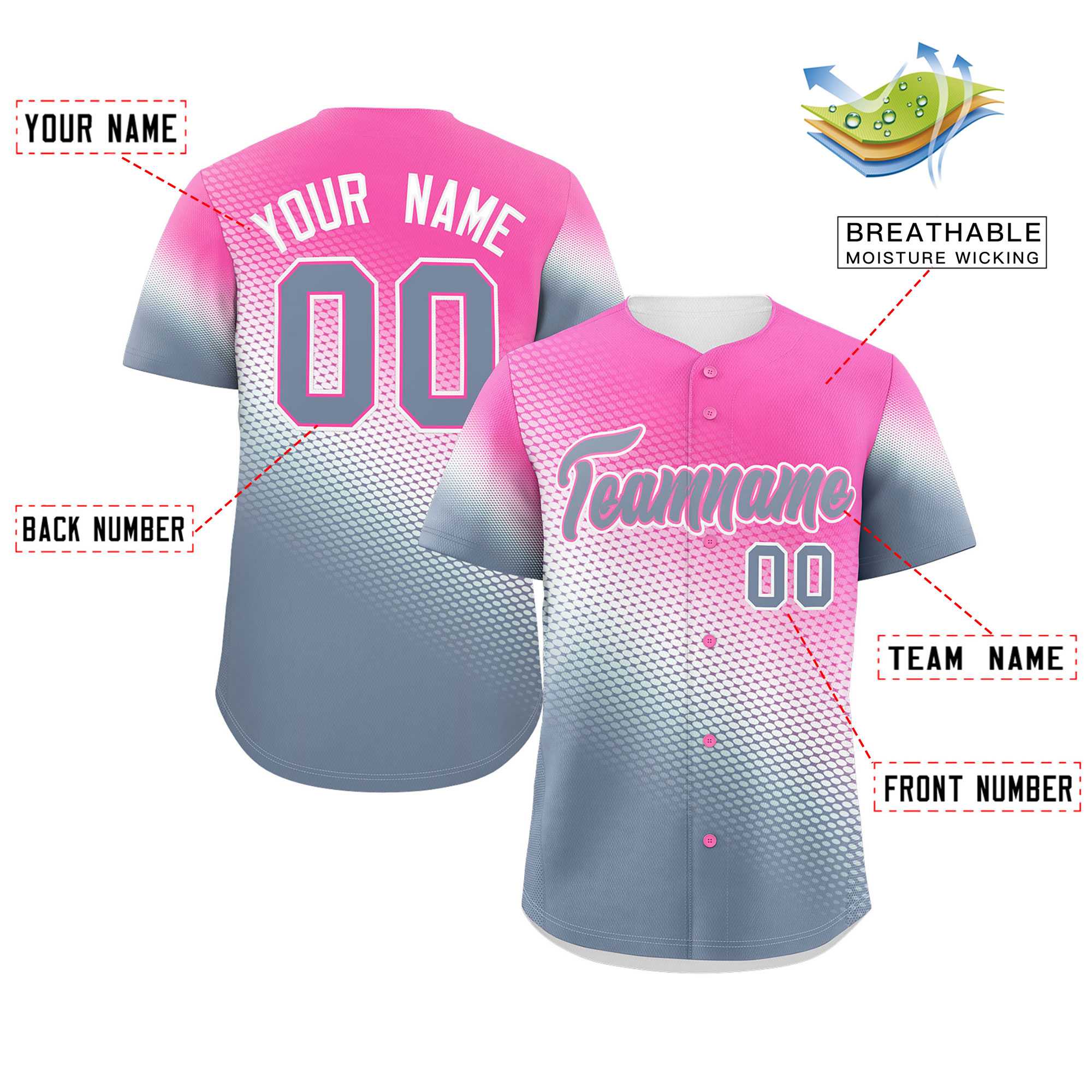 Custom Pink Dark Gray Tiny Spot Gradient Fashion Authentic Baseball Jersey