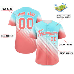 Custom Sky Blue Light Red Tiny Spot Gradient Fashion Authentic Baseball Jersey