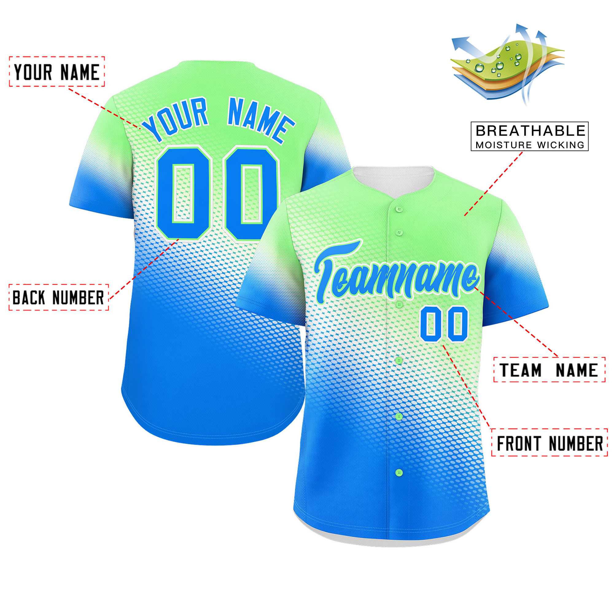 Custom Light Green Blue Tiny Spot Gradient Fashion Authentic Baseball Jersey