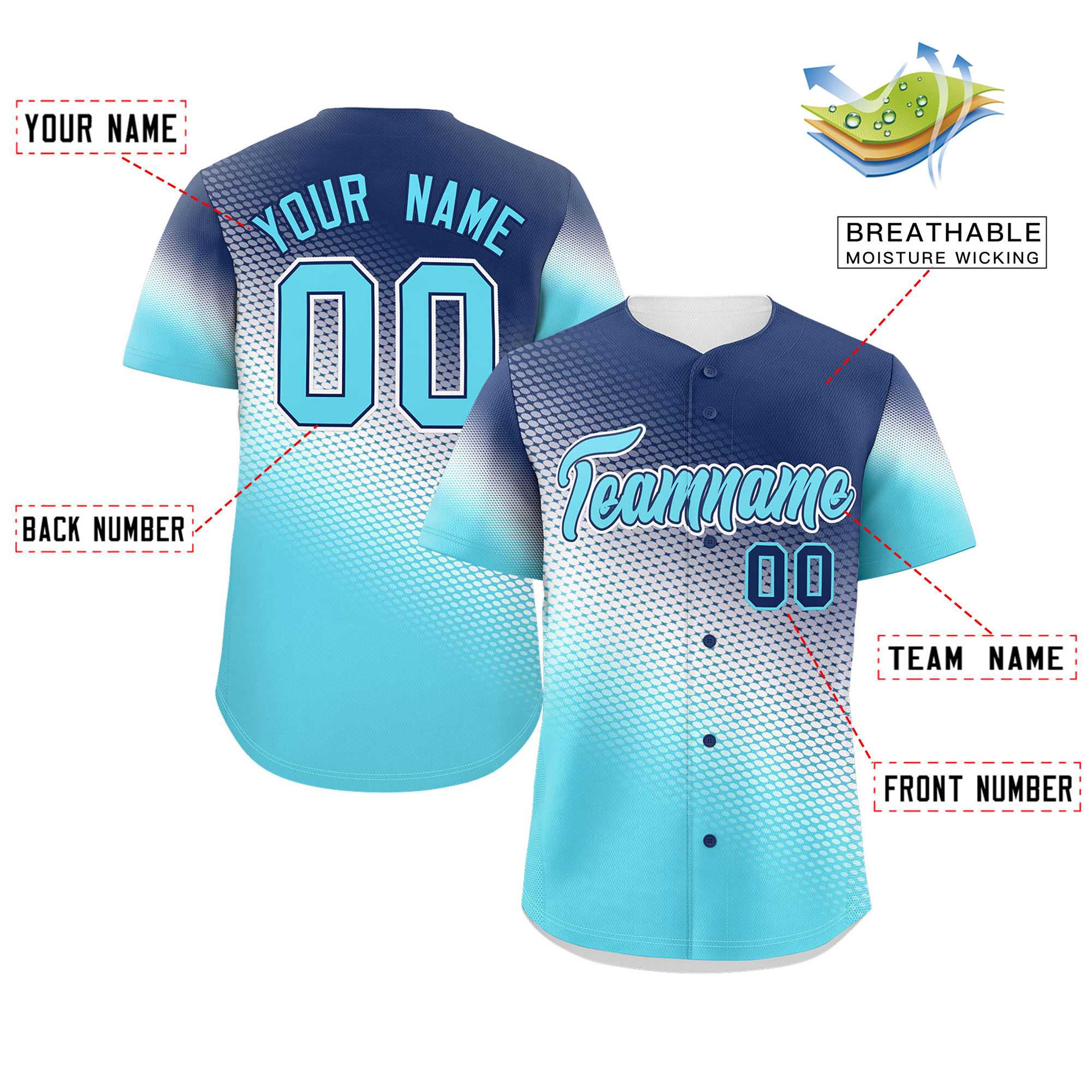 Custom Navy Sky Blue Tiny Spot Gradient Fashion Authentic Baseball Jersey