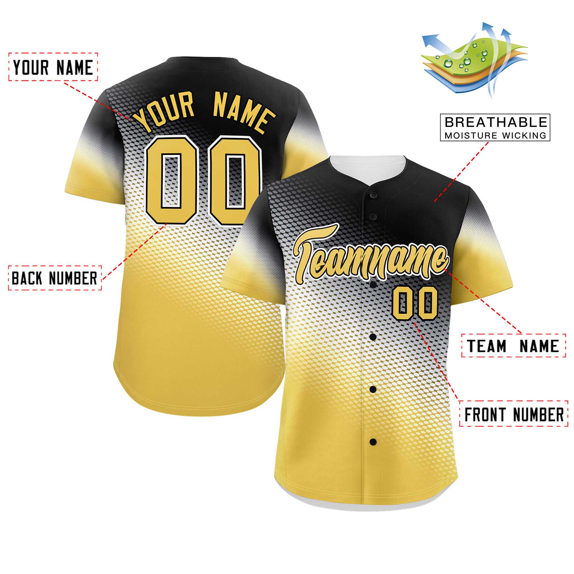 Custom Black Yellow Tiny Spot Gradient Fashion Authentic Baseball Jersey