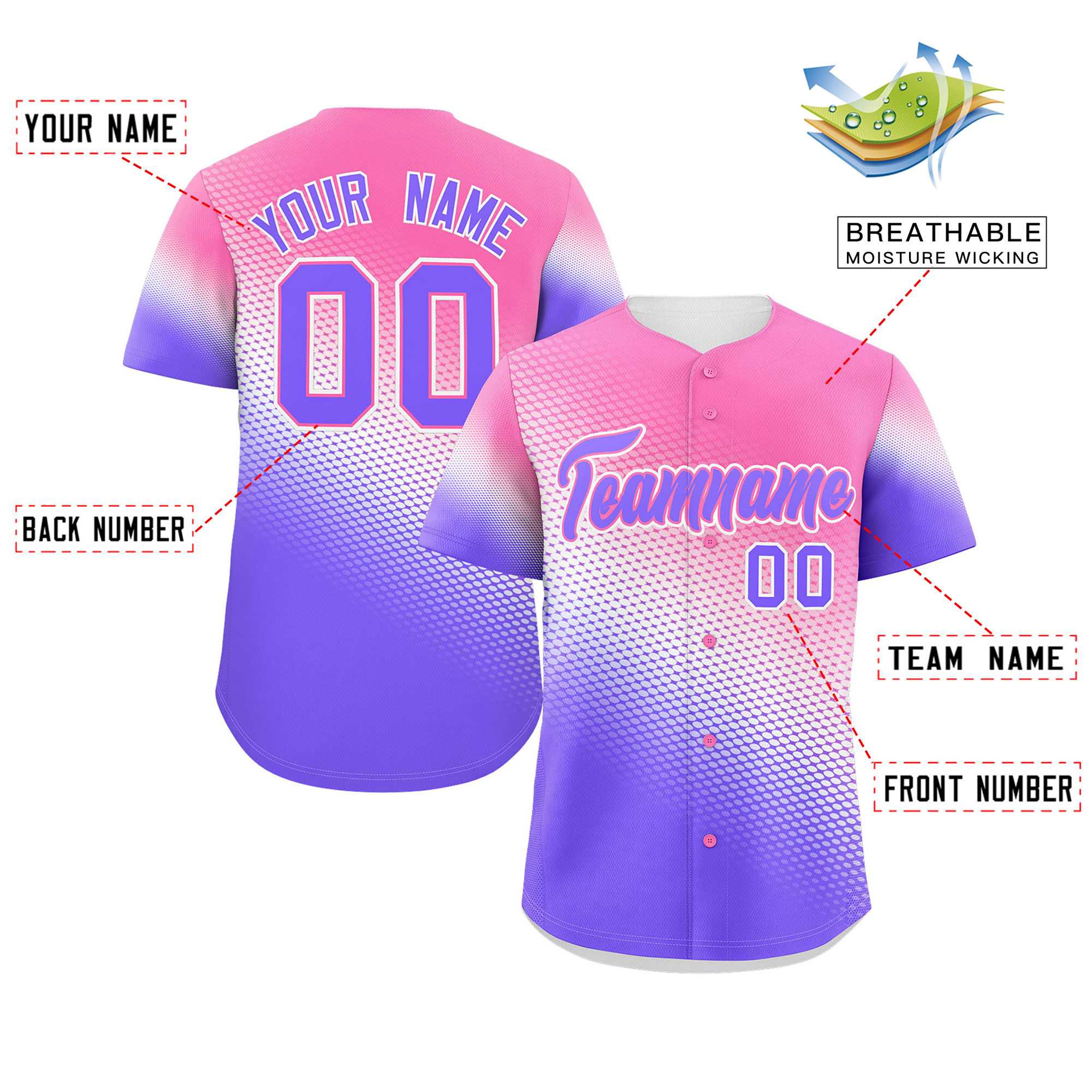 Custom Pink Purple Tiny Spot Gradient Fashion Authentic Baseball Jersey