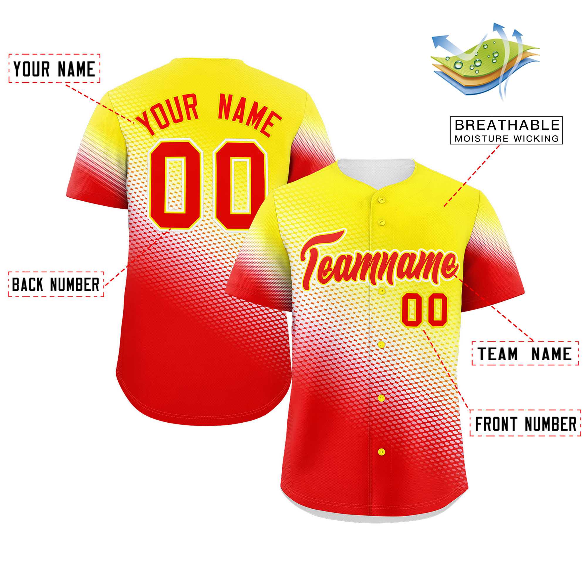 Custom Gold Red Tiny Spot Gradient Fashion Authentic Baseball Jersey