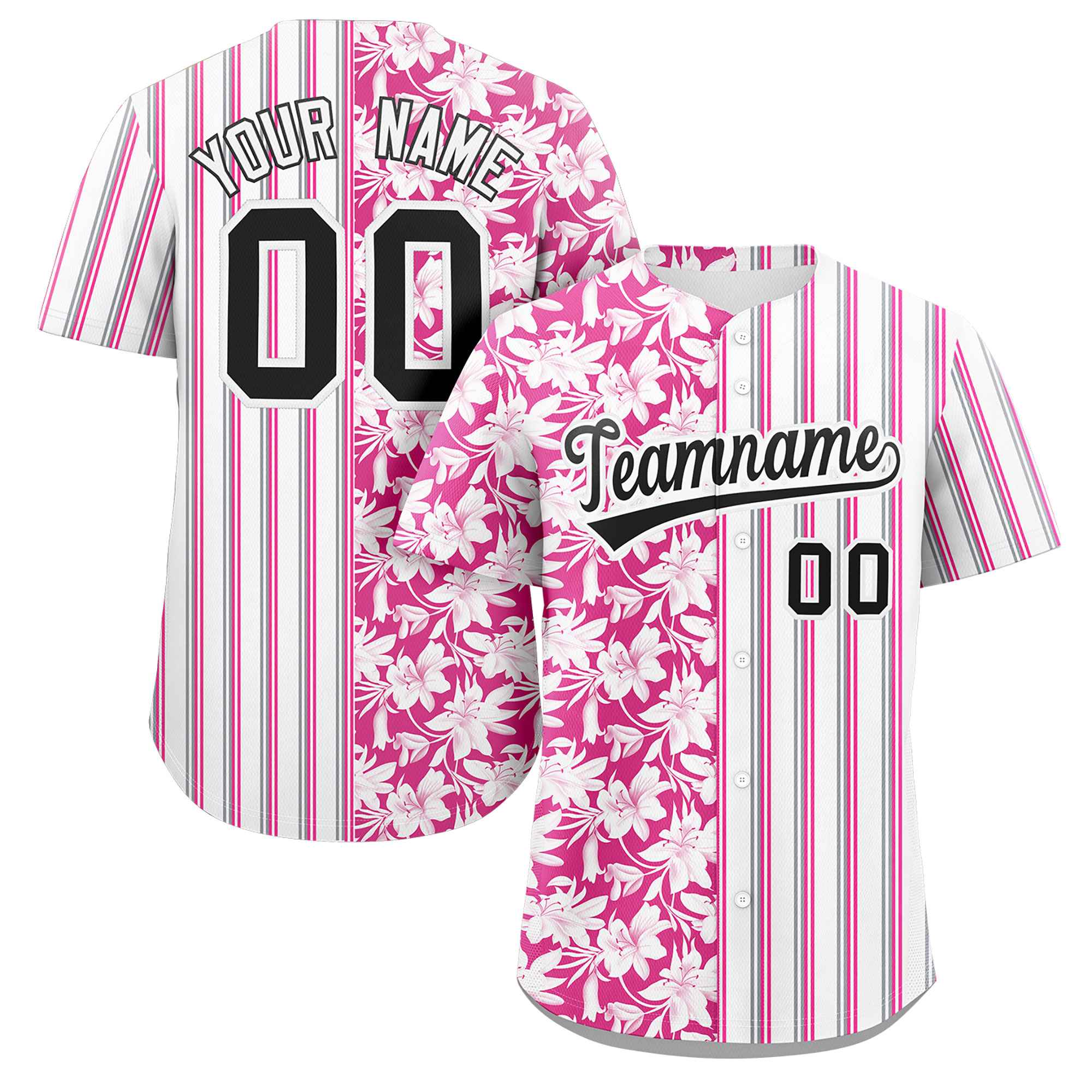 Custom White Pink Hawaii Tropical Flower Stripe Fashion Baseball Jersey