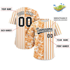 Custom Orange White-Black Hawaii Tropical Flower Stripe Fashion Baseball Jersey