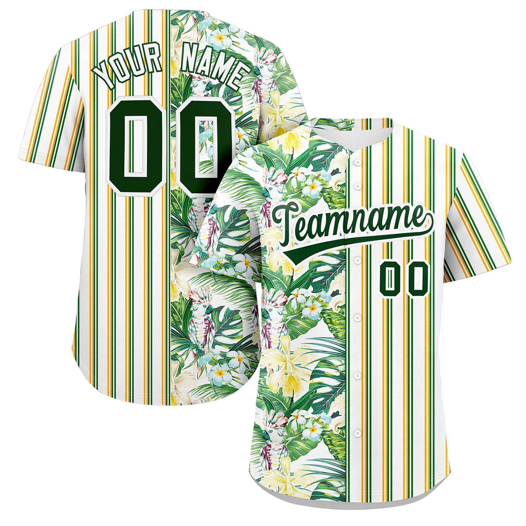 Custom White Green Hawaii Tropical Flower Stripe Fashion Baseball Jersey