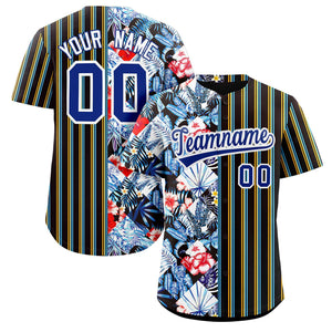 Custom Black Royal Hawaii Tropical Flower Stripe Fashion Baseball Jersey