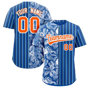Custom Royal Orange Hawaii Tropical Flower Stripe Fashion Baseball Jersey