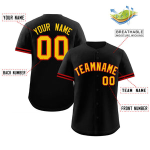 Custom Black Gold Full Button Design Authentic Baseball Jersey