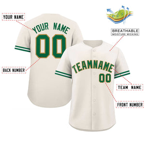 Custom Cream Kelly Green Full Button Design Authentic Baseball Jersey