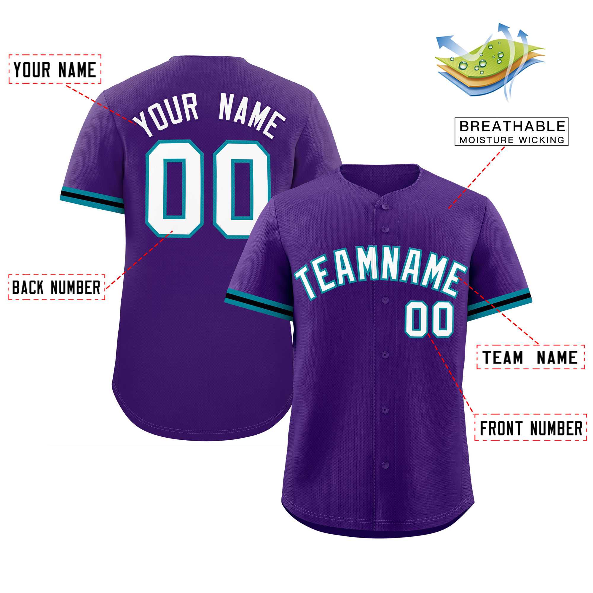 Custom Purple White Full Button Design Authentic Baseball Jersey