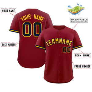 Custom Crimson Gold Full Button Design Authentic Baseball Jersey