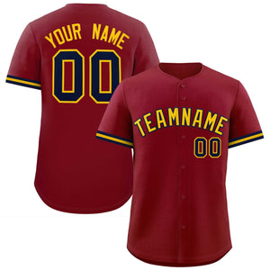 Custom Crimson Gold Full Button Design Authentic Baseball Jersey