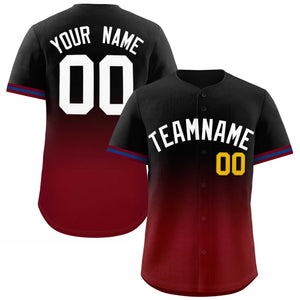 Custom Black Crimson Gradient Fashion Full Button Design Authentic Baseball Jersey