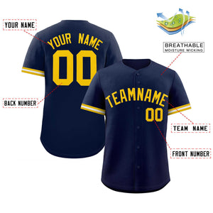 Custom Navy Gold Full Button Design Authentic Baseball Jersey