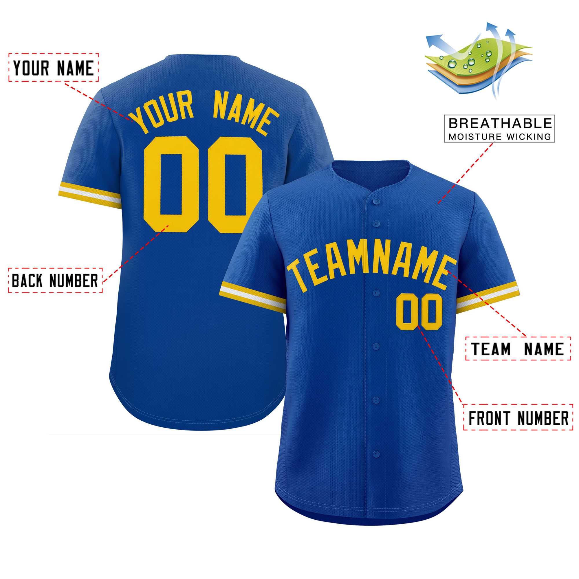 Custom Royal Gold Full Button Design Authentic Baseball Jersey