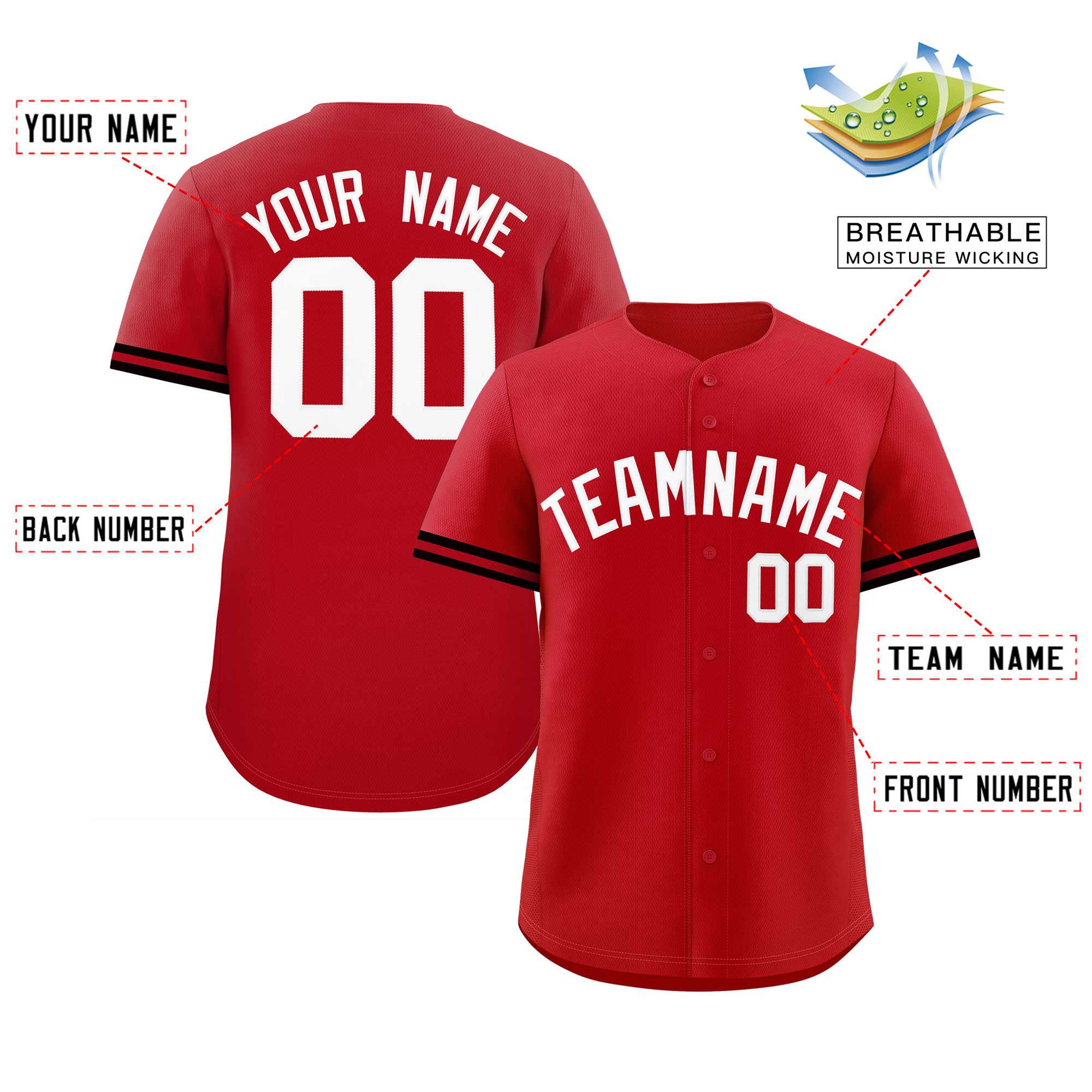 Custom Red White Full Button Design Authentic Baseball Jersey