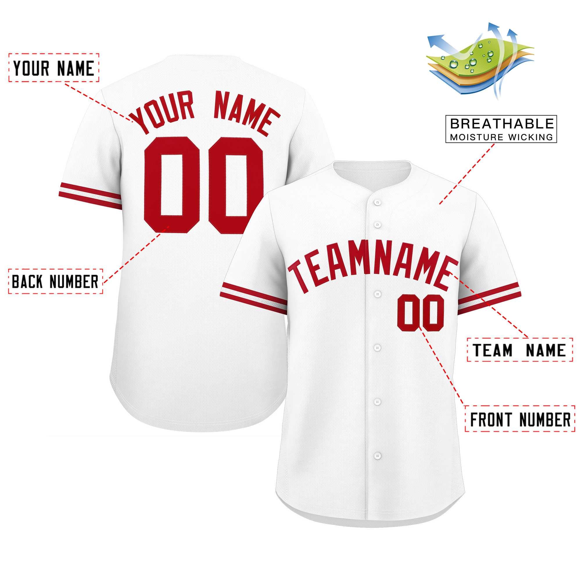 Custom White Red Full Button Design Authentic Baseball Jersey