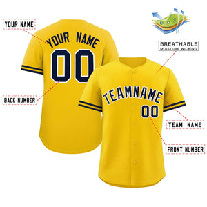 Custom Gold Navy Full Button Design Authentic Baseball Jersey