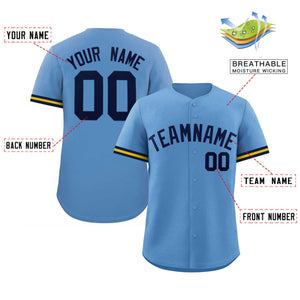 Custom Light Blue Navy Full Button Design Authentic Baseball Jersey