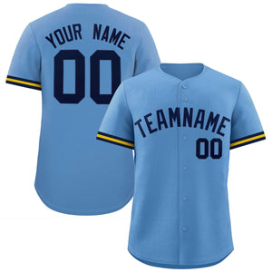 Custom Light Blue Navy Full Button Design Authentic Baseball Jersey