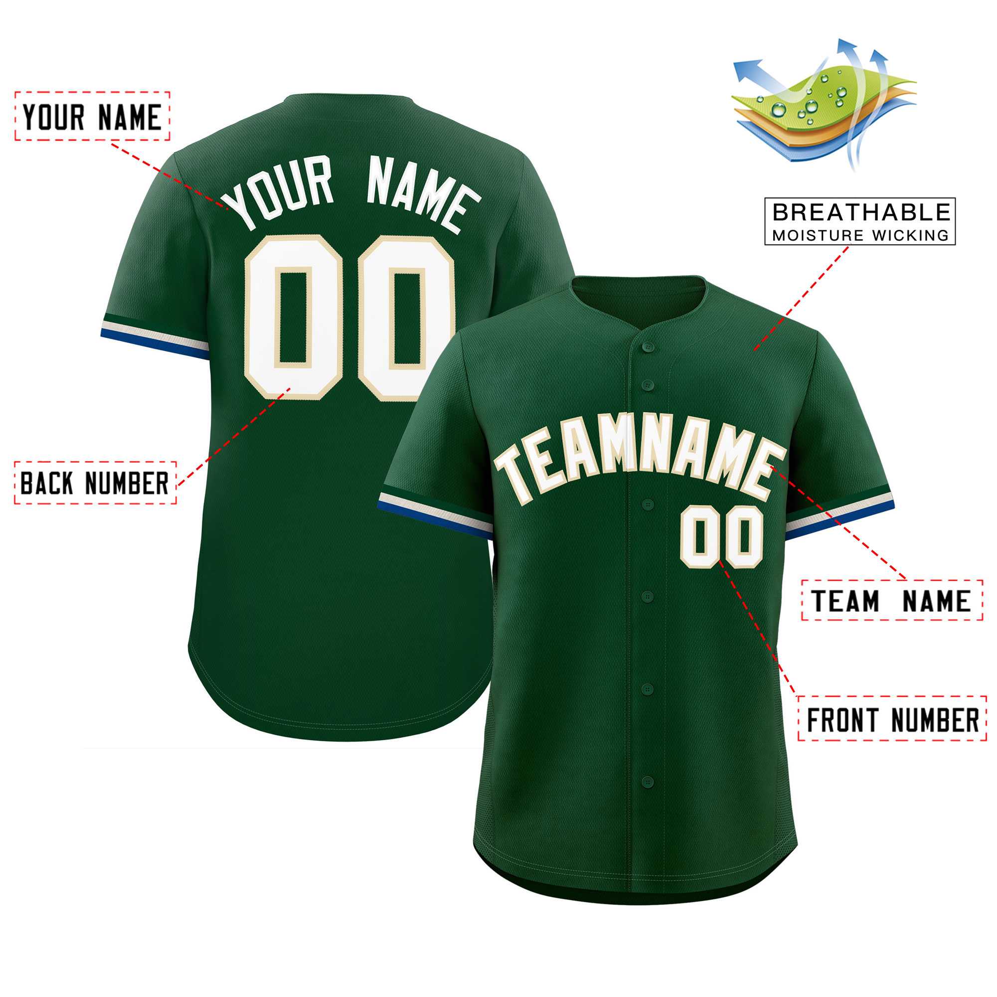 Custom Green White Full Button Design Authentic Baseball Jersey