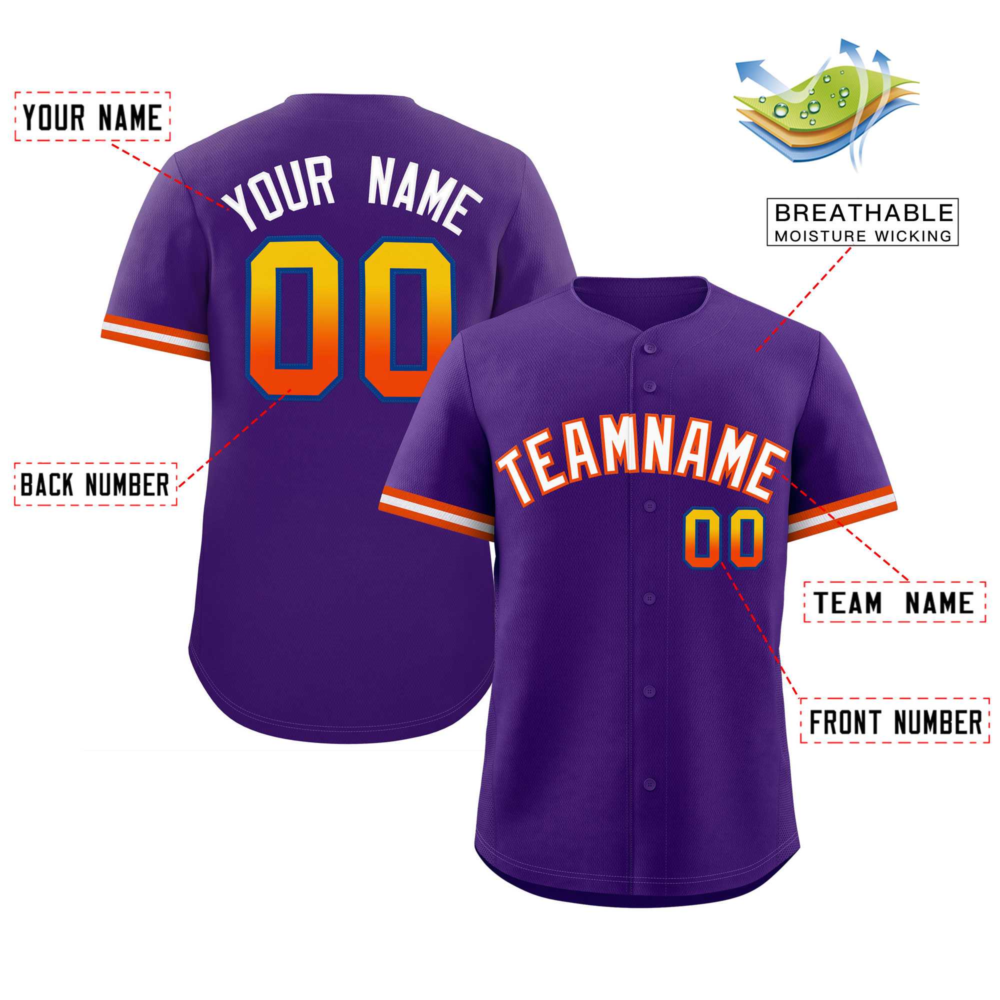 Custom Purple White Full Button Design Authentic Baseball Jersey