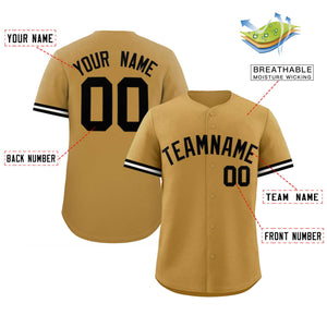 Custom Old Gold Black Full Button Design Authentic Baseball Jersey