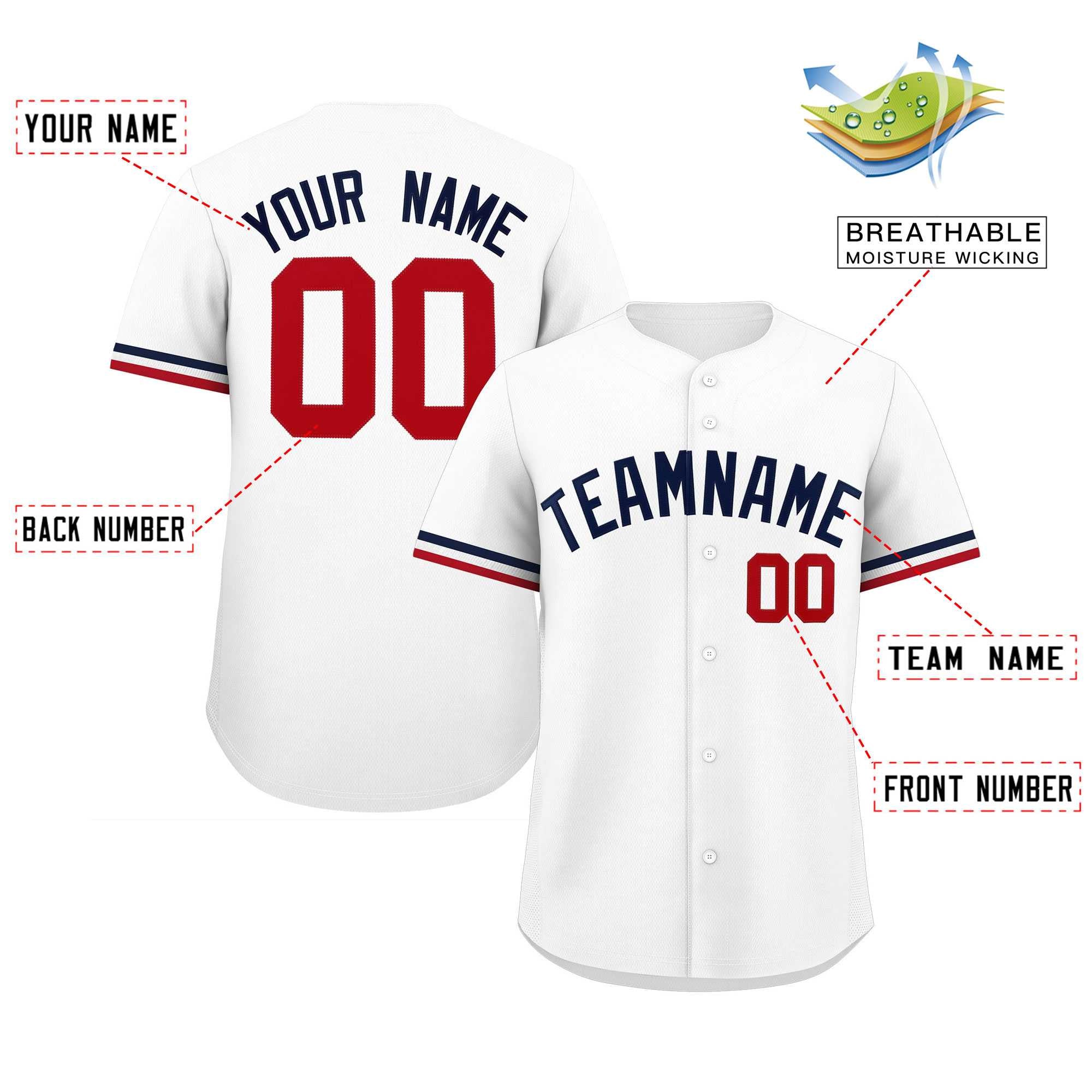 Custom White Navy Full Button Design Authentic Baseball Jersey