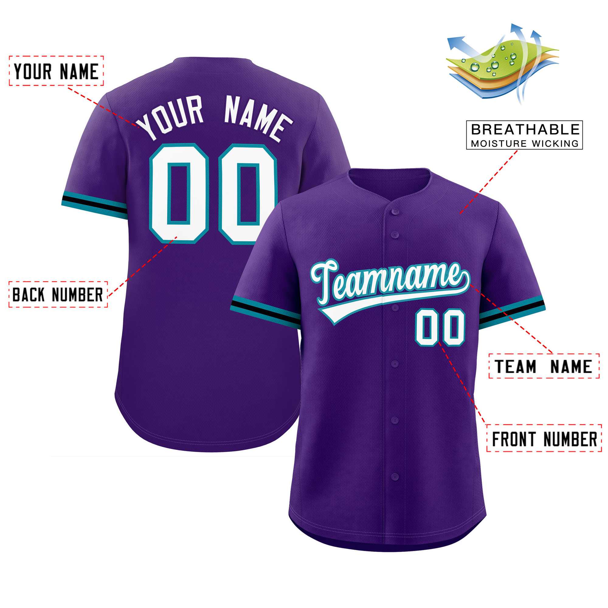 Custom Purple White Full Button Design Authentic Baseball Jersey