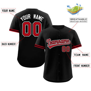 Custom Black Red Full Button Design Authentic Baseball Jersey