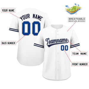 Custom White Navy Full Button Design Authentic Baseball Jersey