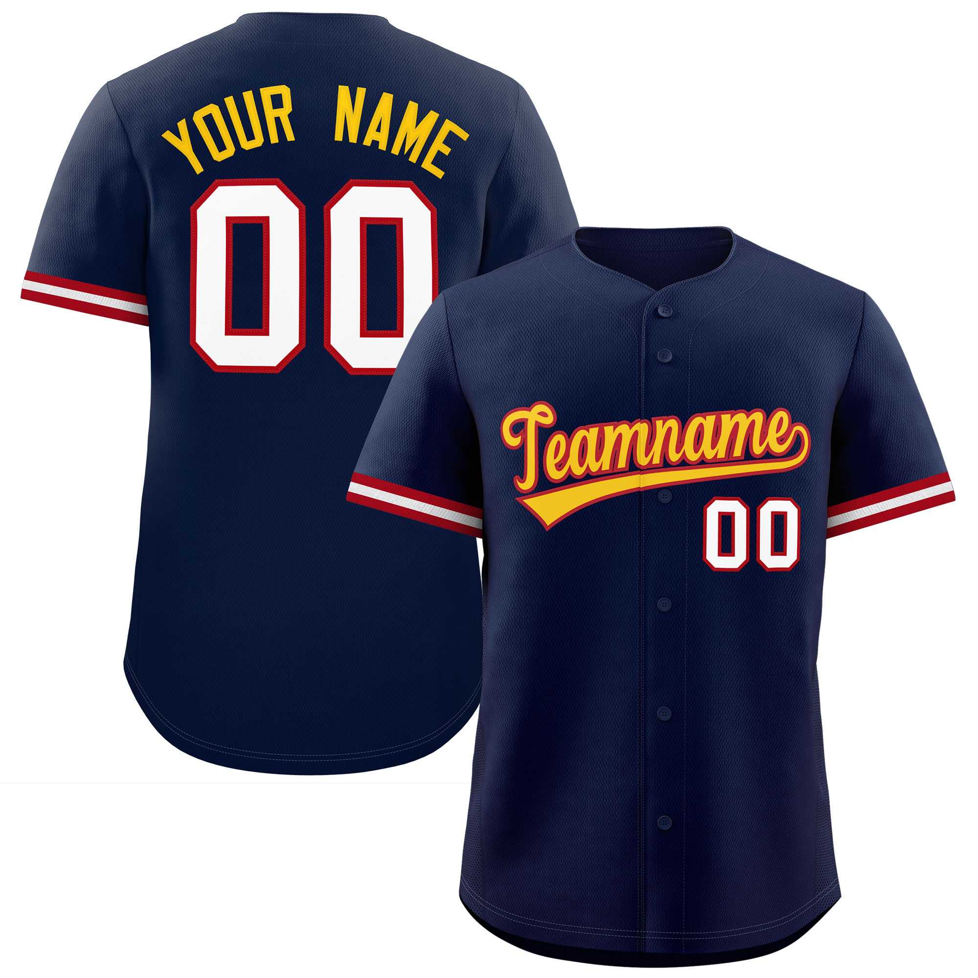 Custom Navy Gold Full Button Design Authentic Baseball Jersey