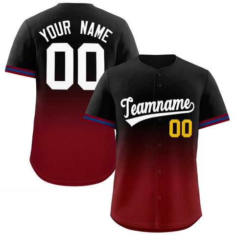 Custom Black Crimson Gradient Fashion Full Button Design Authentic Baseball Jersey