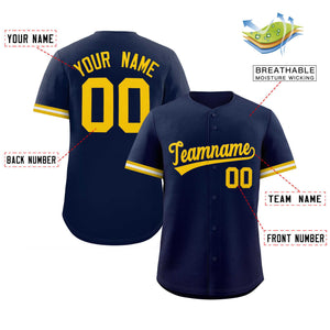 Custom Navy Gold Full Button Design Authentic Baseball Jersey