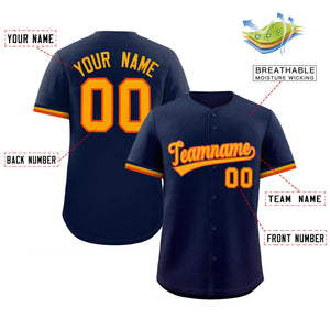 Custom Navy Gold Full Button Design Authentic Baseball Jersey