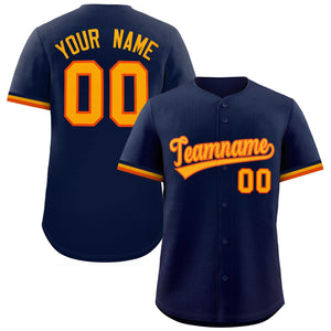 Custom Navy Gold Full Button Design Authentic Baseball Jersey