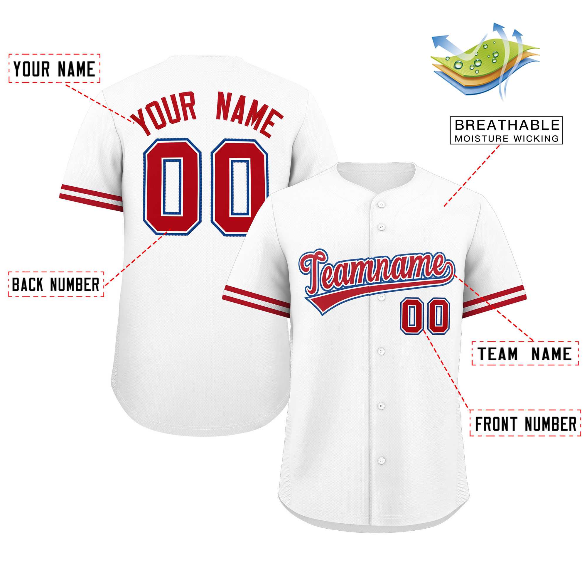 Custom White Red Full Button Design Authentic Baseball Jersey