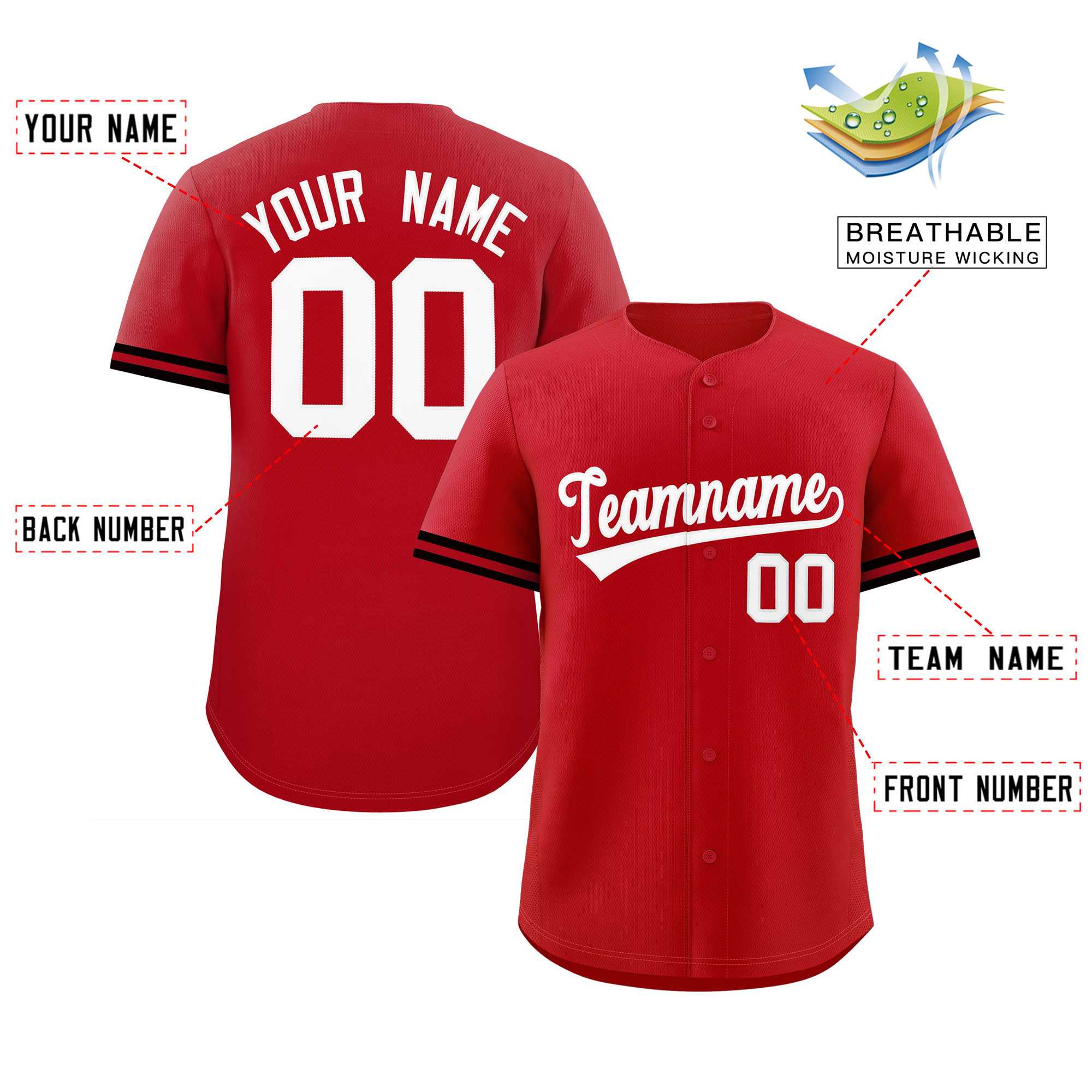 Custom Red White Full Button Design Authentic Baseball Jersey