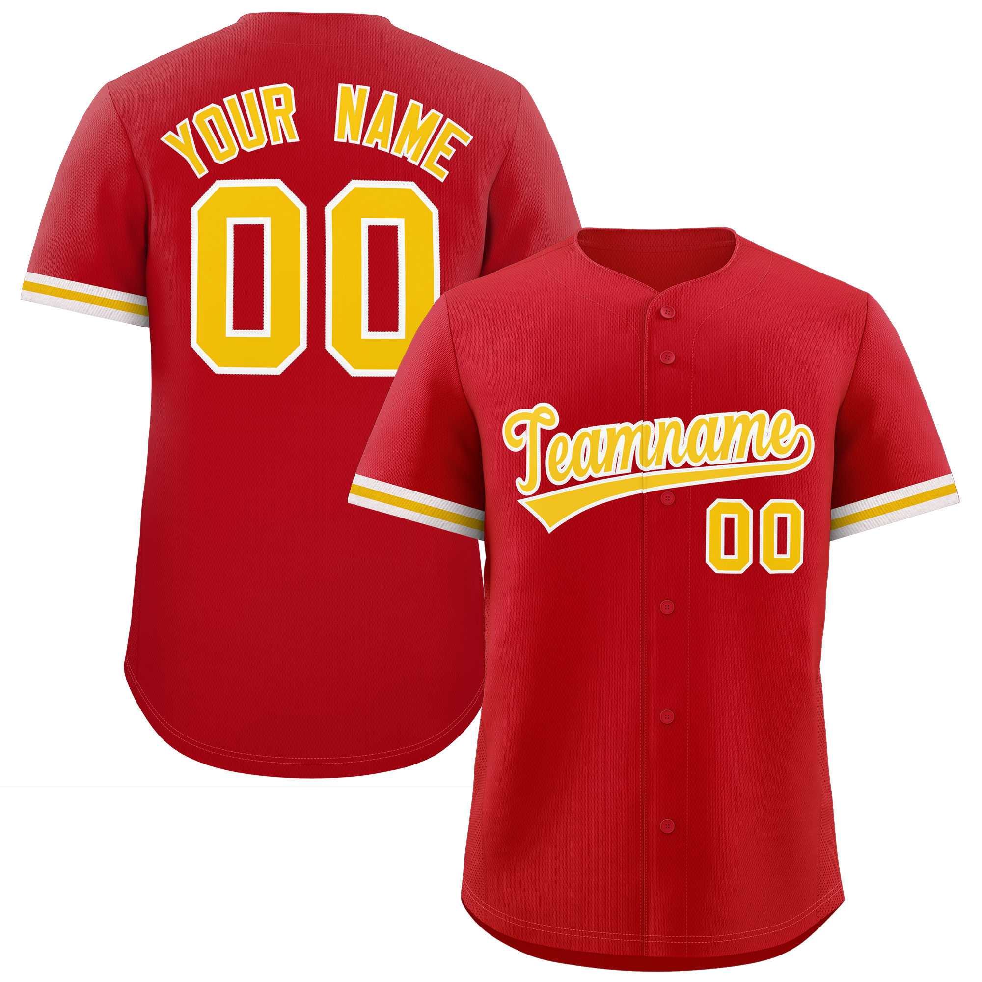 Custom Red Gold Full Button Design Authentic Baseball Jersey