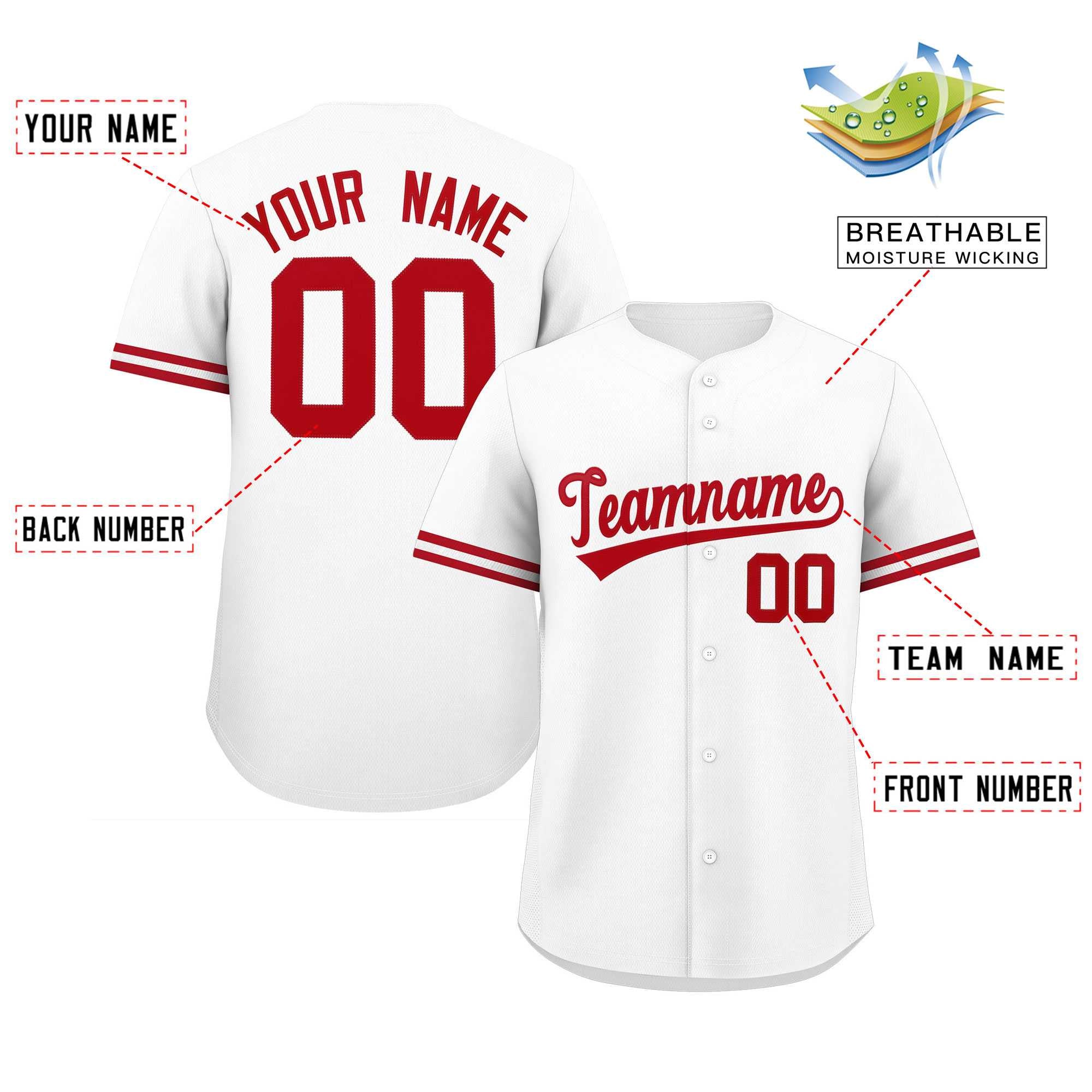 Custom White Red Full Button Design Authentic Baseball Jersey