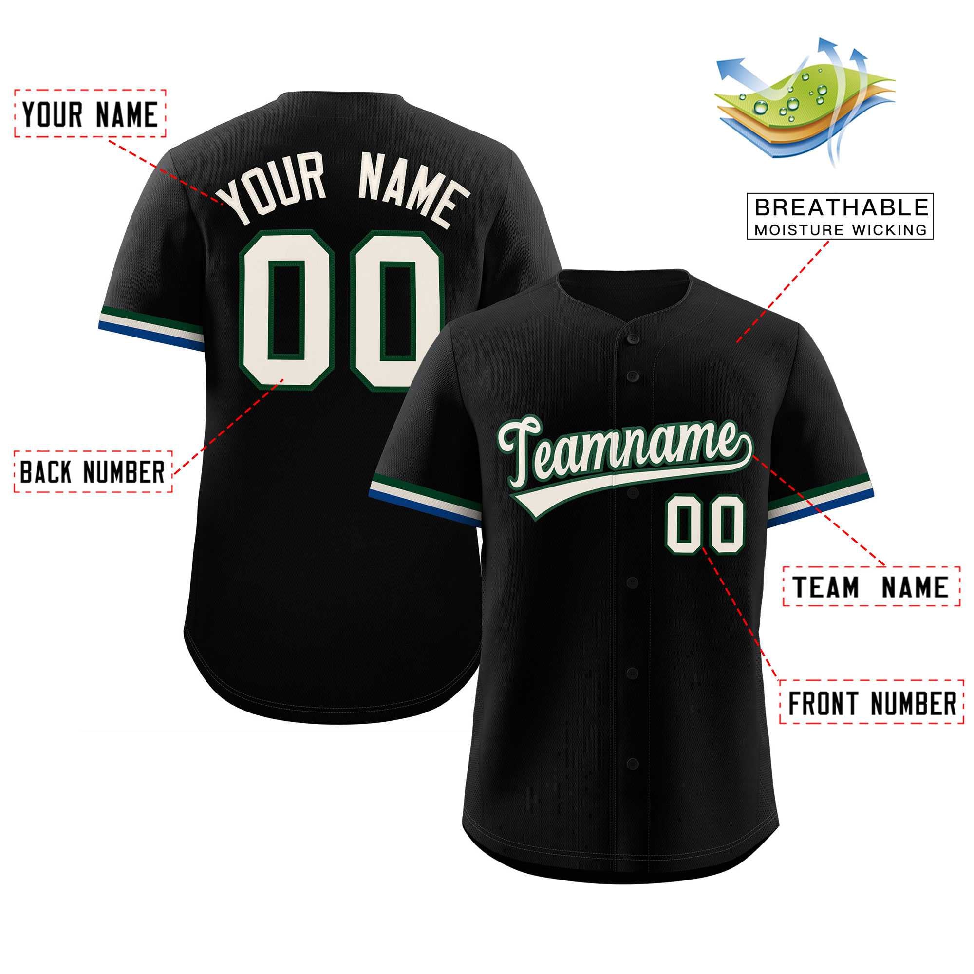 Custom Black Cream Full Button Design Authentic Baseball Jersey