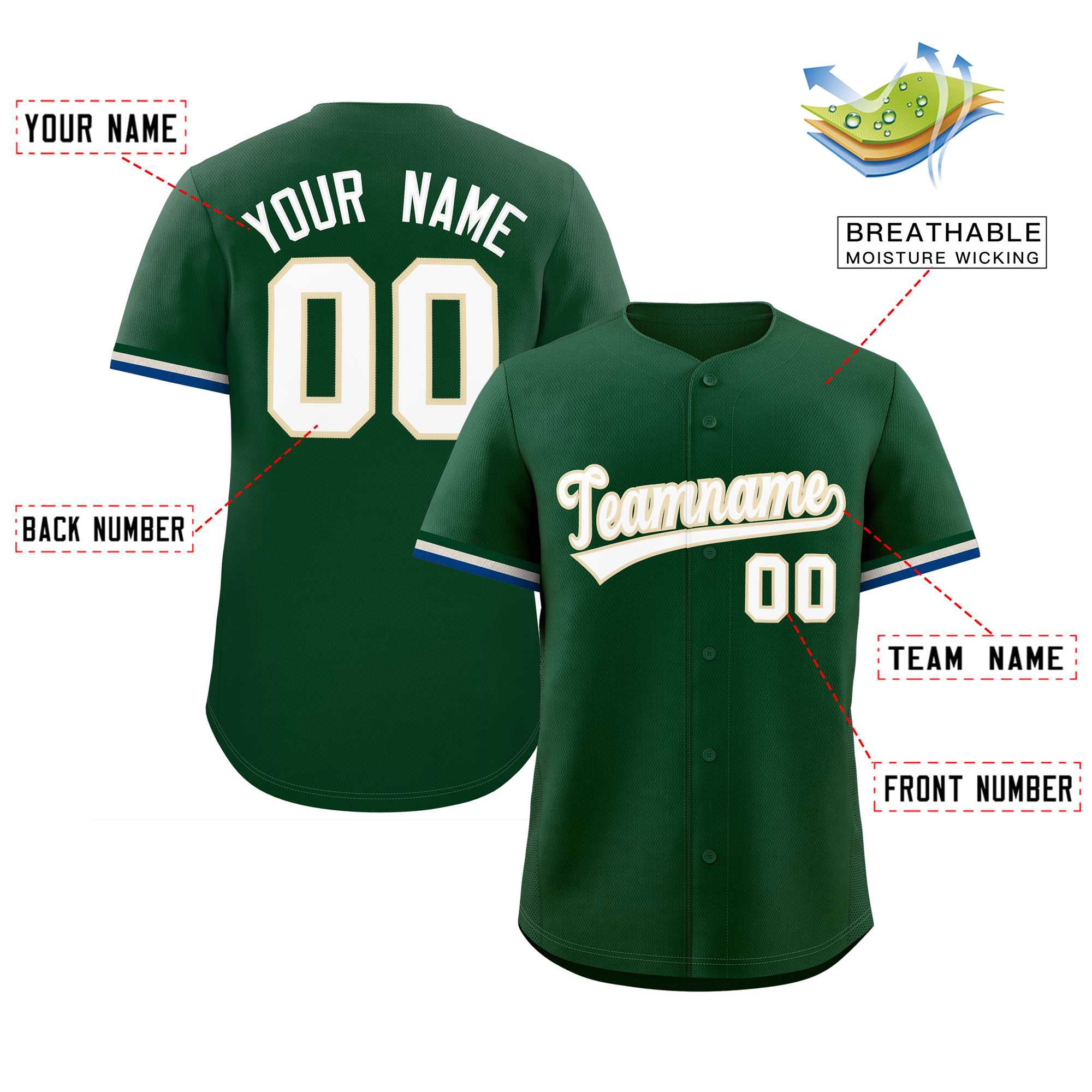 Custom Green White Full Button Design Authentic Baseball Jersey