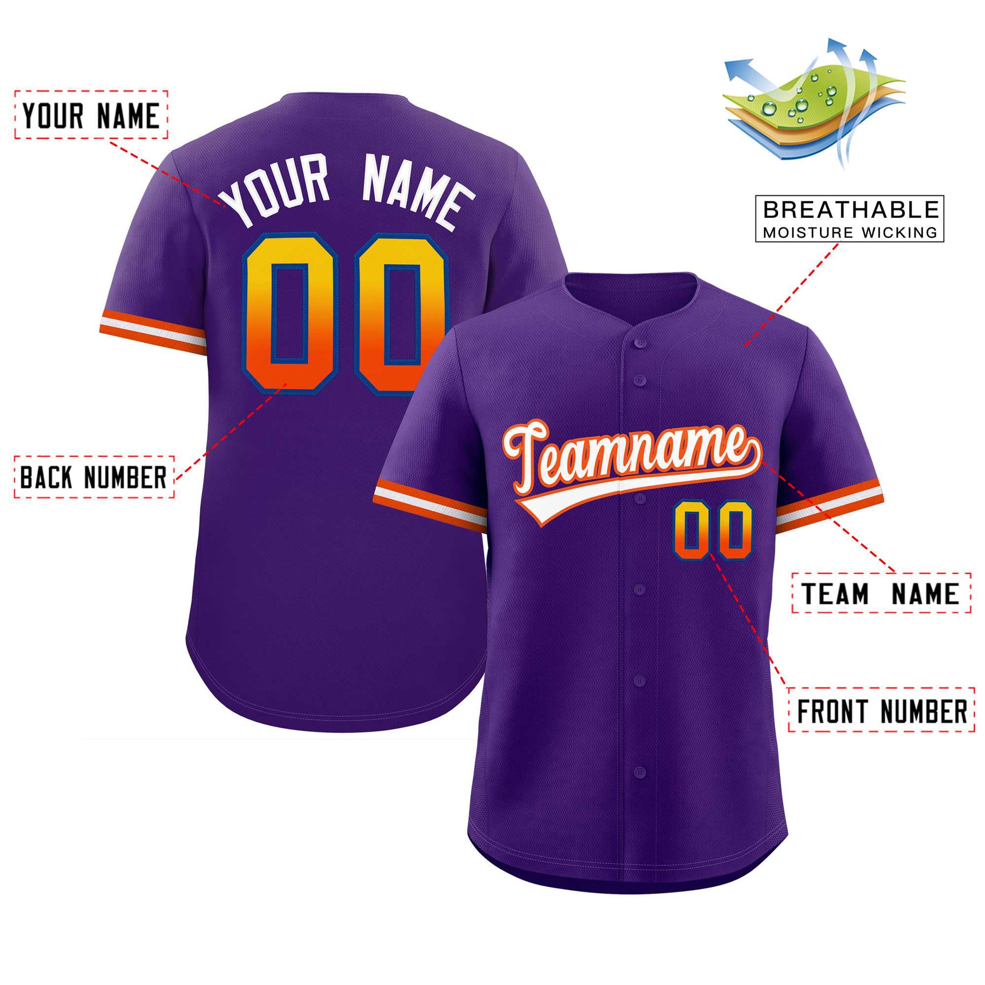 Custom Purple White Full Button Design Authentic Baseball Jersey