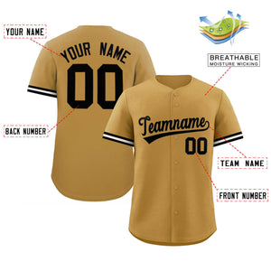 Custom Old Gold Black Full Button Design Authentic Baseball Jersey